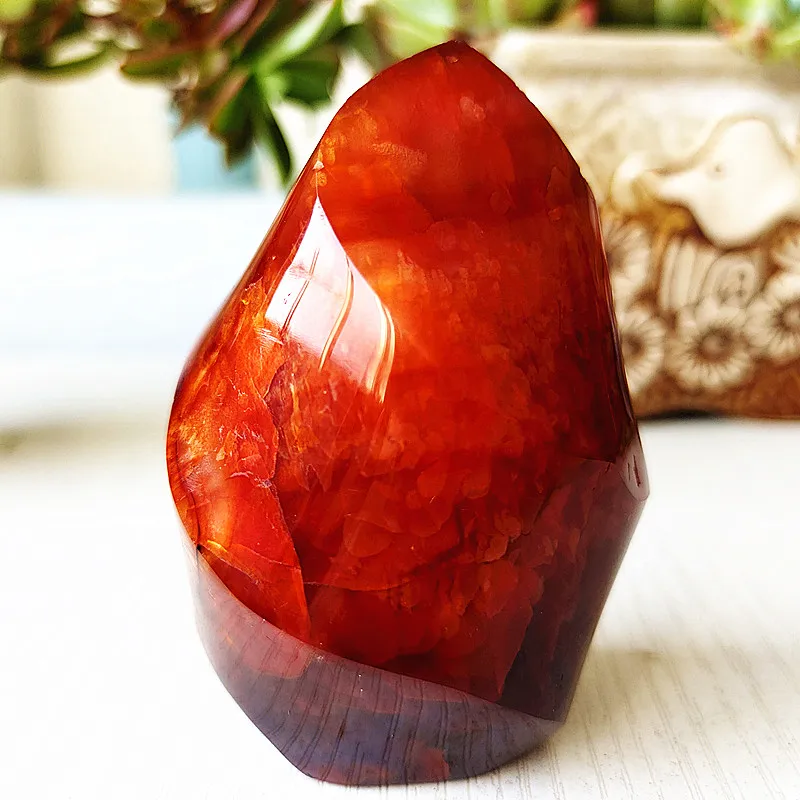 Natural Stone Red Agate Flame Crystal Lce Cream Torch Spiritual Energy Healing and Feng Shui Desk Room Decoration Maison Home