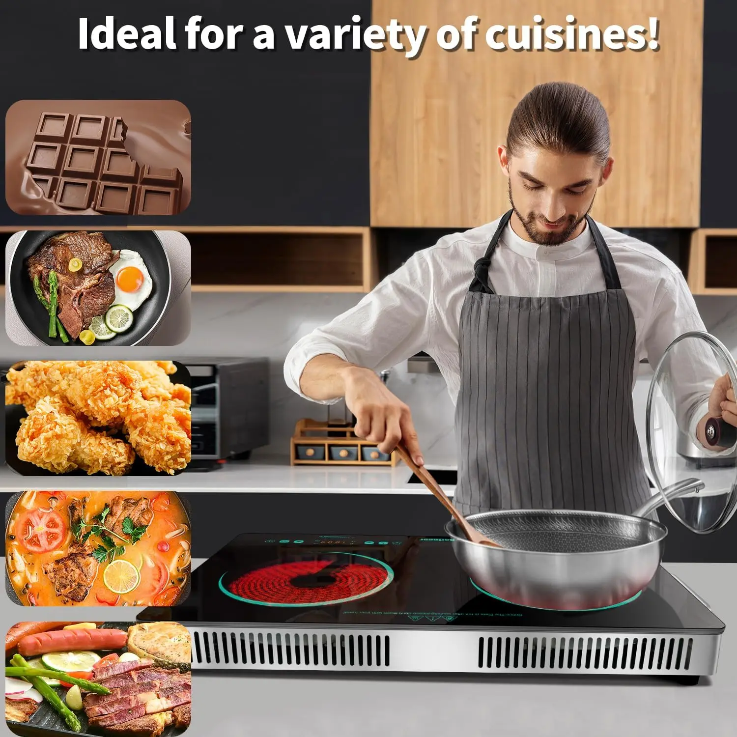 2 Burner Electric Cooktop 110V, Portable Electric Stove with Handle, Knob Control Electri Hot Plate, Ceramic Countertop