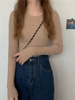 سترة نسائية جديدة لعام 2025 بلوفر بأكمام طويلة للخريف والشتاء سترة أساسية على الموضة برقبة دائرية سترة نسائية شتوية محبوكة متينة 4