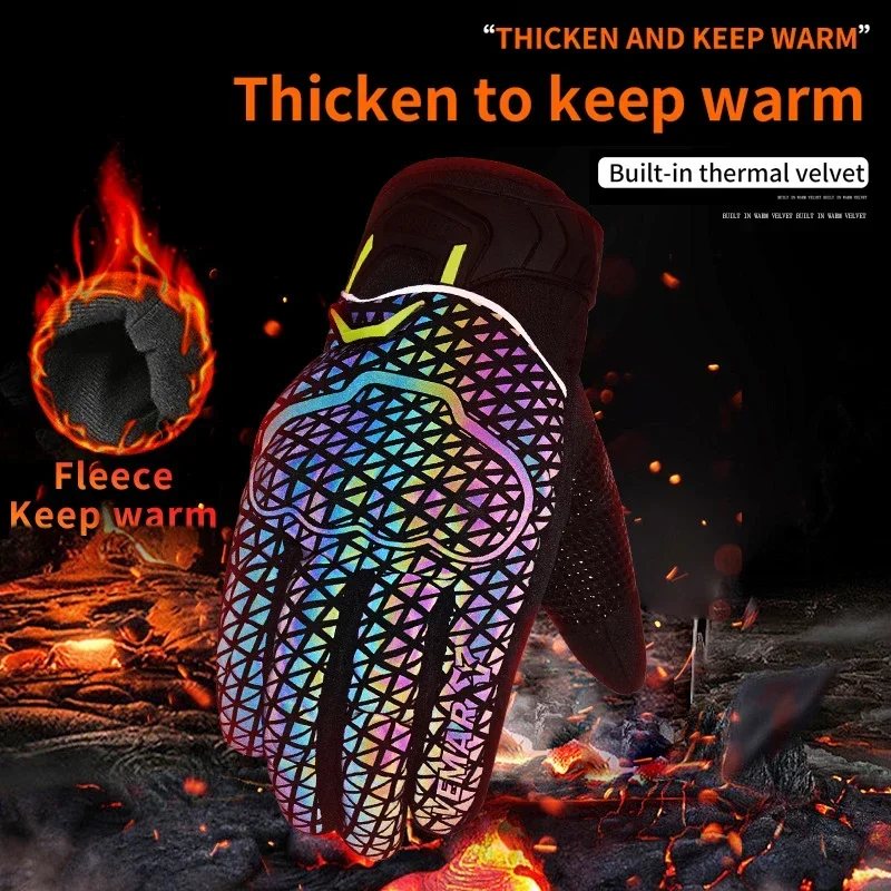 VEMAR Motorcycle Winter Warm Men Colorful Night Reflective Autumn Shell Protection Waterproof Motocross Cycling Riding Gloves