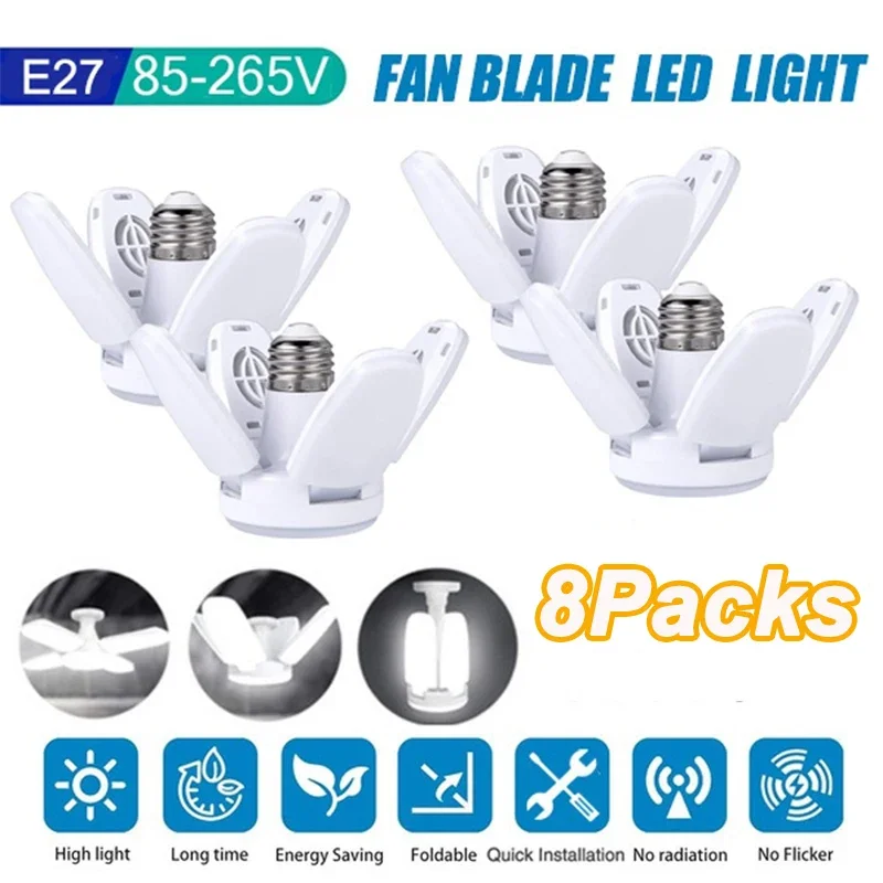 

LED Ceiling Light Bright Industrial Lighting Deformable Foldable 85-265V E26/27 Lamp Home Fan Blade Bulb For Garage Warehouse