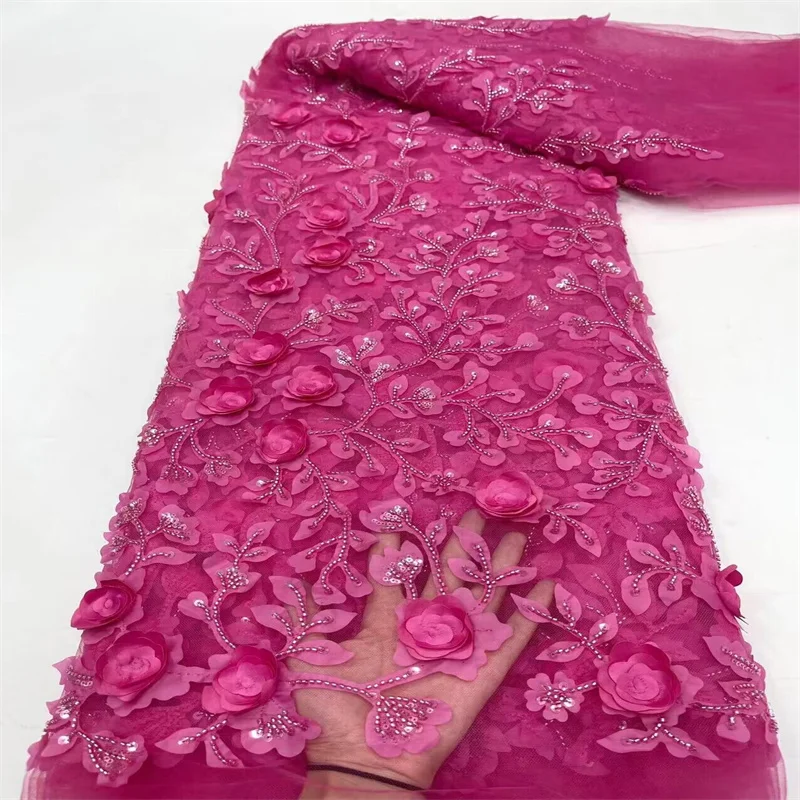 

Африканские блестки, бисер, кружевная ткань, 3D цветок, Высококачественная последовательная вышивка, французская нигерийская кружевная ткань для свадебного платья