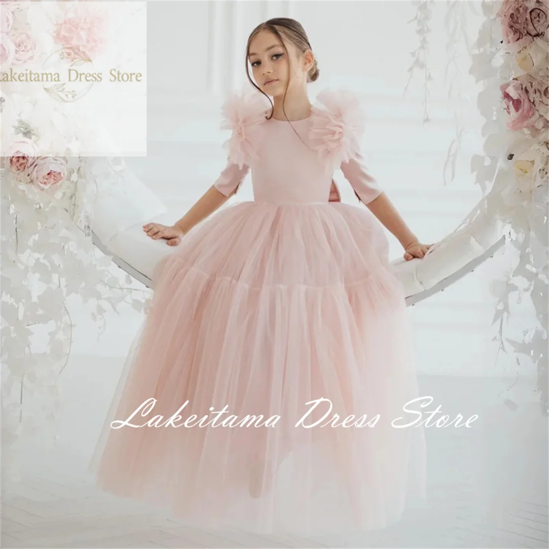Flower Girl Dresses Tulle With Bow Half Sleeve For Wedding Birthday Party Banquet