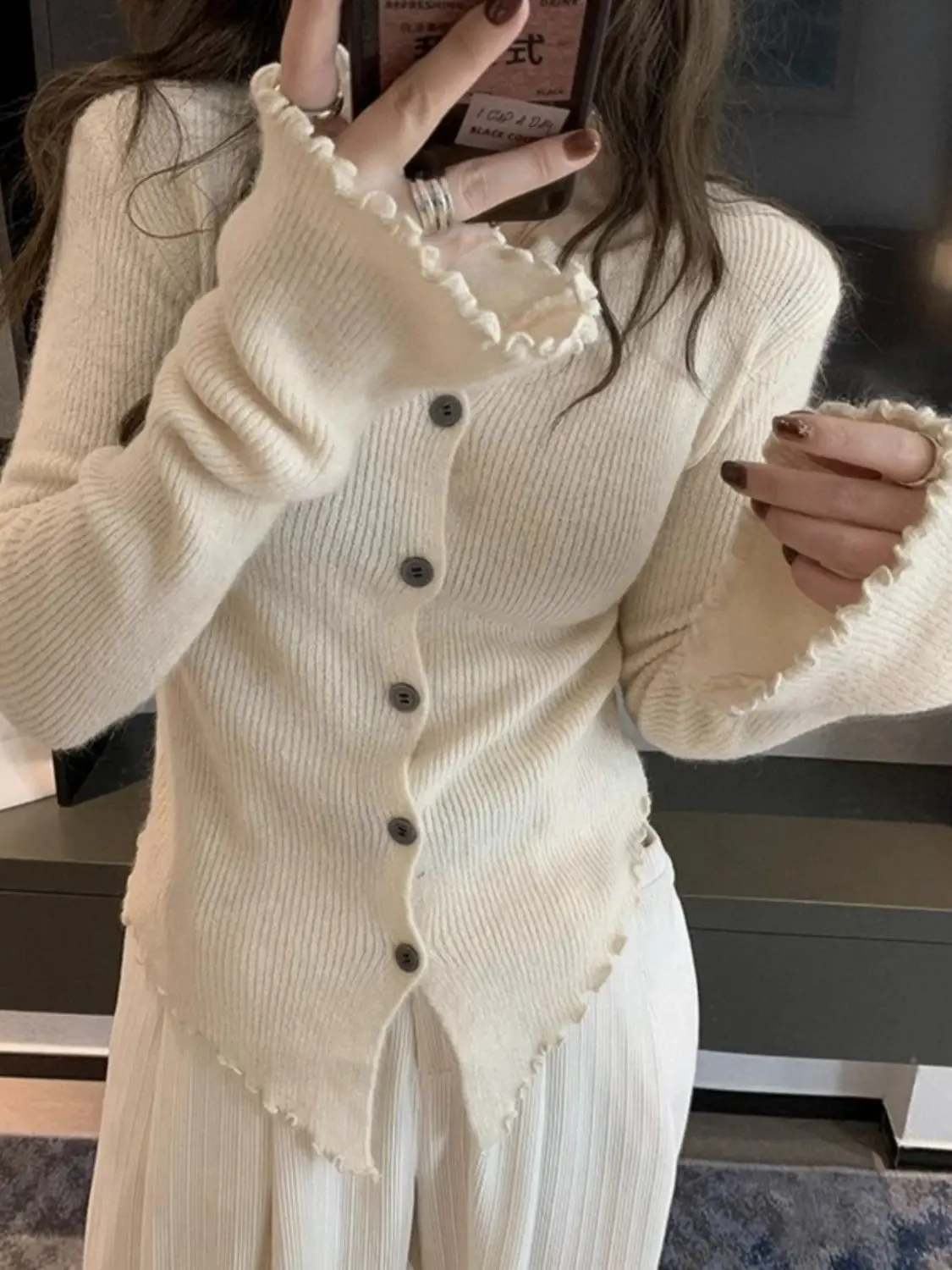 2024 Y2k Grey Vintage Women Kint Sweater Harajuku Long Sleeve Cardigan Irregular Japan Fashion Slim Autumn Jerseys Casual 3