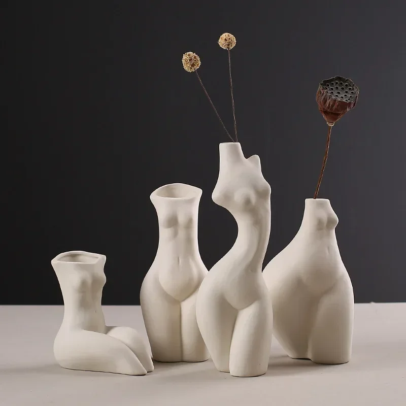 

Human Body Flower Vase Nordic Home Decoration Ceramic Vase Sculpture White Flower Vase
