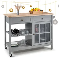 42" Kitchen Island Cart on Wheels, Rolling Storage Cabinet Station with Solid Wood Top, 2 Drawers, Towel Rack, Open Display Shel 1