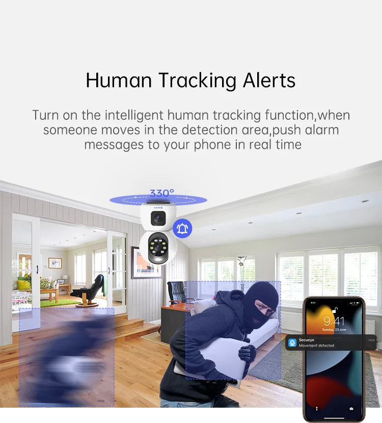 Secueye-cámara inalámbrica de seguridad para el hogar, Monitor de bebé con doble lente, 2K, 4MP, IP, WiFi, CCTV, 360 °, PTZ