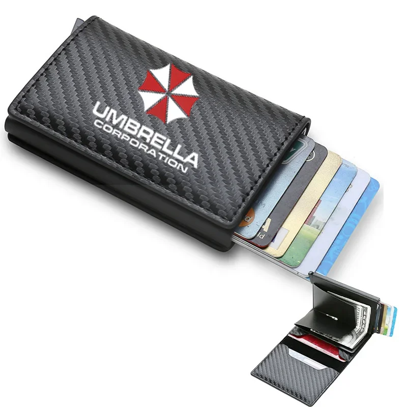 CarbonFiberCardHolderWalletsMenWomenRFIDLeatherSlimMini