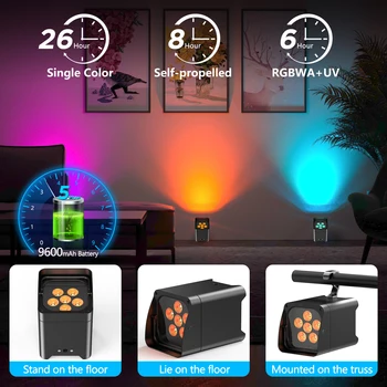 U'King 4PCS 6x18W 6IN1 RGBAW+UV Par Light with Bag DMX Remote Control WiFi Par Light Wireless LED Stage Light for DJ Bar Party 3