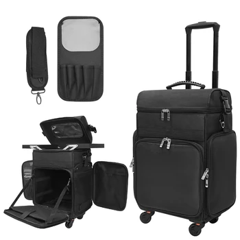 Valigia da barbiere per truccatore, manicure, parrucchiere, custodia multifunzione per bellezza con carrello portaoggetti per strumenti