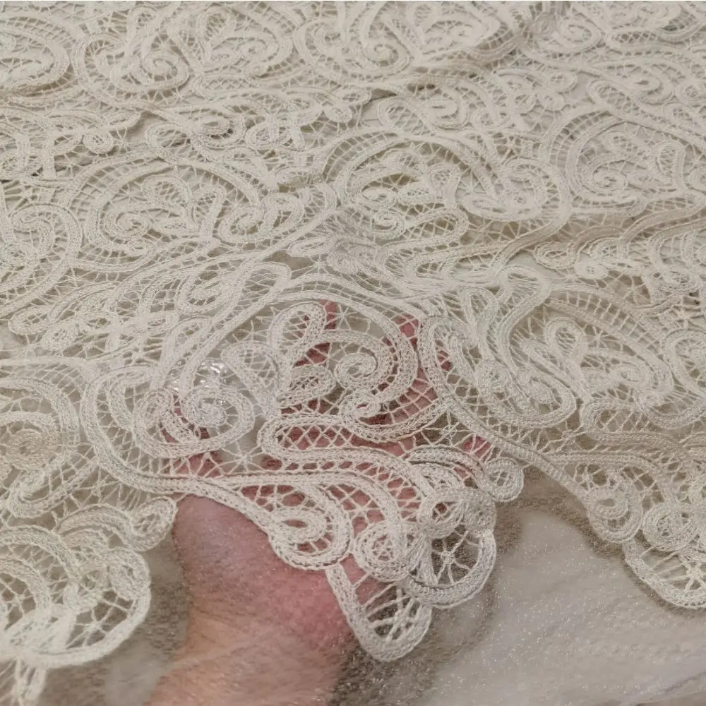 Cotton yarn diamond mesh base embroideried clothing for woman dress apparel geometric shape for cotton fabric