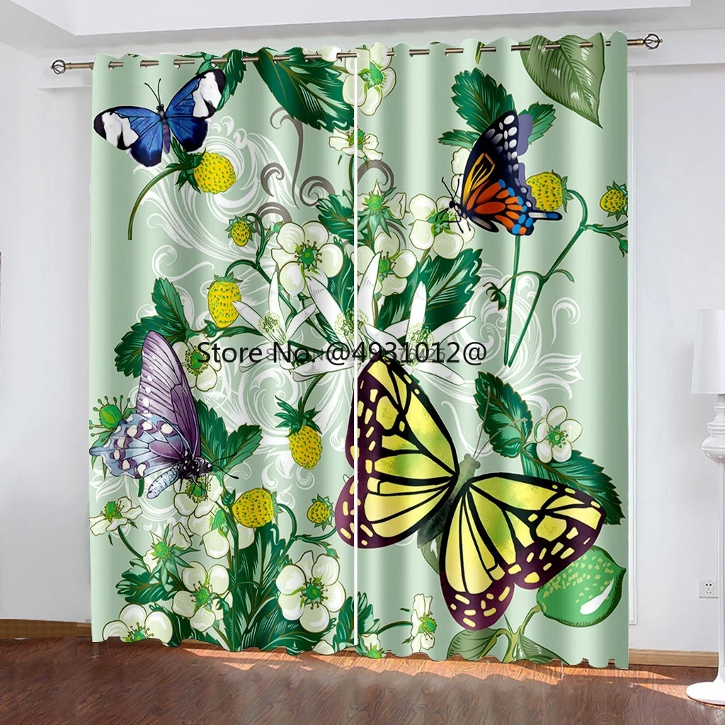 

2023 Butterfly Flower Green Blackout Curtain Home Office Window Decor Bedroom Kitchen Balcony Modern Window Drapes Home Textiles