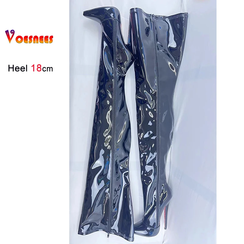 Sexy Black Thigh High Boots 18cm Stiletto Over the Knee Women Boots Night Club Stage Pole Dance Shoes Custom Colors Plus Size 46