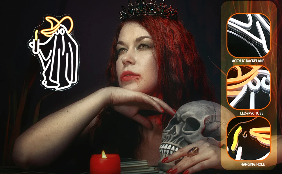 Description Picture 4 of itemMagician Ghost Neon Signs Halloween Decoration Anime Room Decor Dimmable Led Lights For Spooky Festival Party Bar USB Wall Lamp