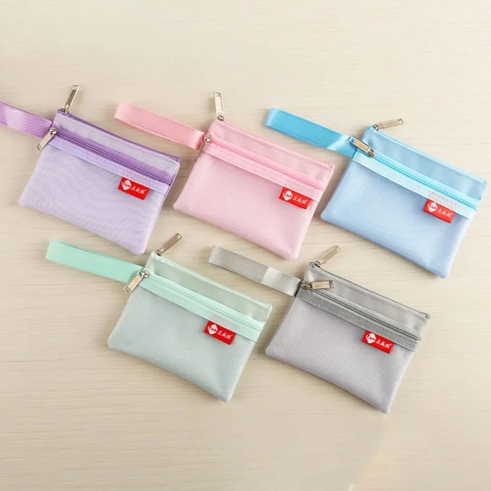 

Прозрачный сетчатый Кошелек для монет на молнии, двухслойная прозрачная сумка для хранения, простая Маленькая женская/мужская косметичка из искусственной кожи