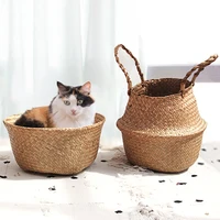 Storage Baskets Straw Wicker Rattan Hanging Flowerpot Seagrass Folding Laundry Clthoes Baskets Garden Plant Basket Home Decor 6