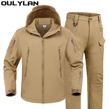 Oulylan Waterproof Suits Fishing Warm Hiking Camping Tracksuits Set Hood Coat S-4XL Winter Autumn Tactical Jackets Elastic Men 3