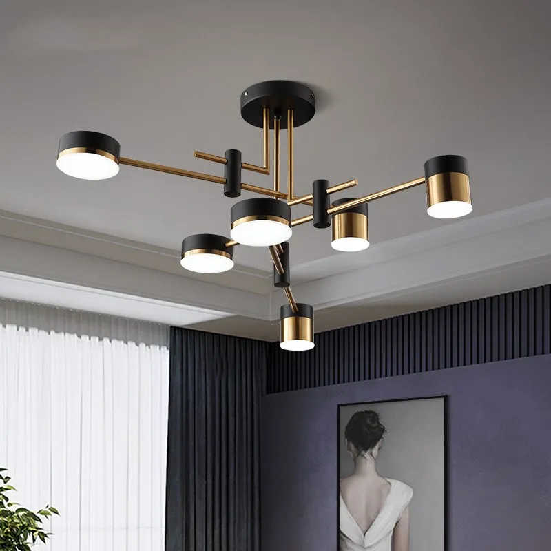 LED Chandelier Nordic Ceiling 3 Color Dimmable Living Room Office Kitchen Lighting Gold Black