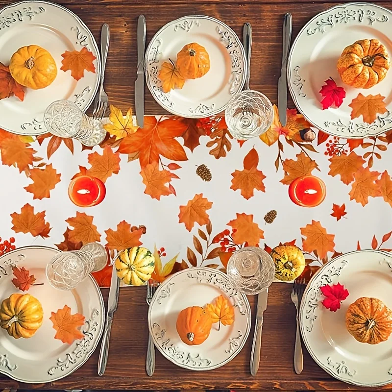 Autumn Leaves Thanksgiving linen Table Runners Fall Maple Leaf Dresser Scarf table decor holiday wedding party dining home decor 4