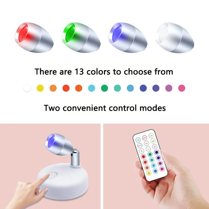 

13 Colors Spotlight Lights LED Wireless Wall Lamp Indoor Lighting Remote Control Under Cabinet Lights For Hallway Cupboard Decor
