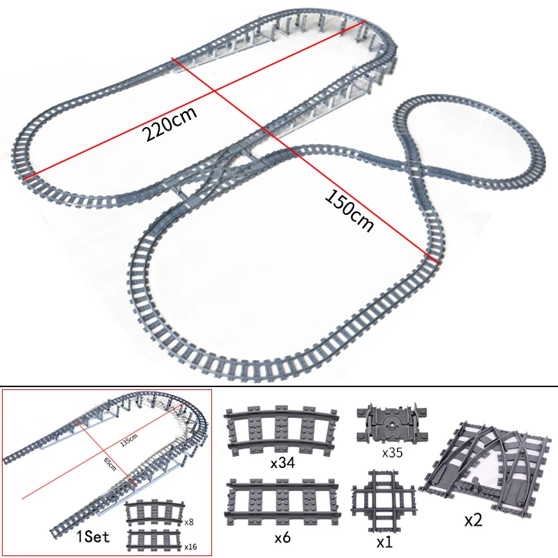 City Train Tracks Building Set - Flexible, Straight, Curved, and Switch Rails