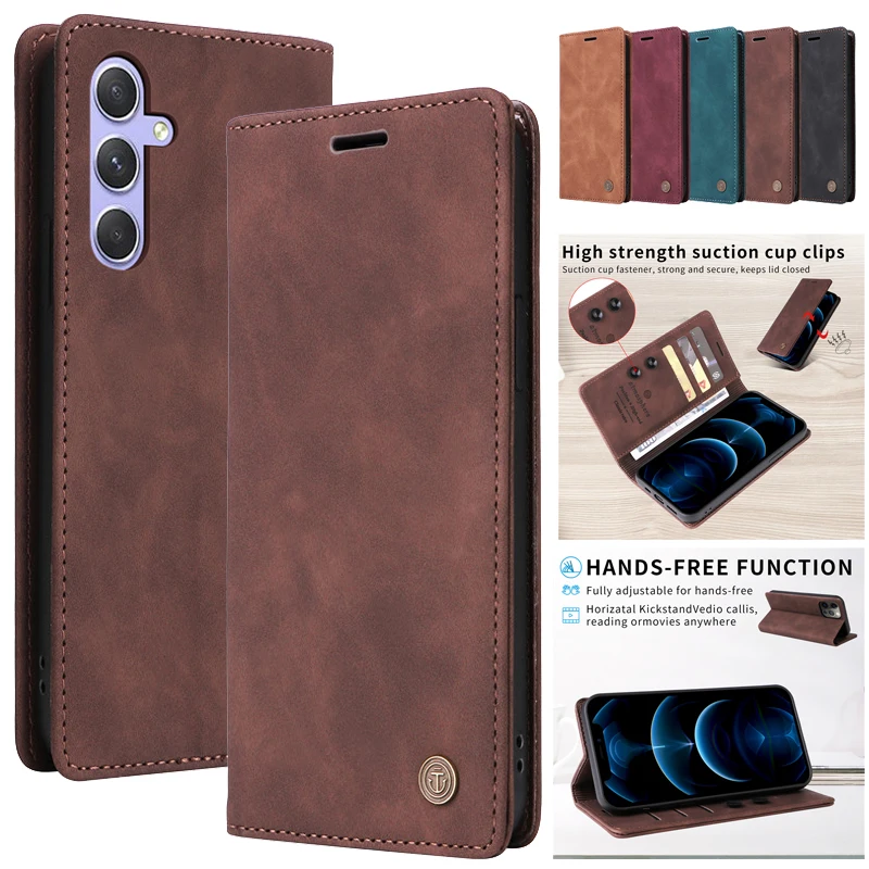 Elegant Retro Matte Flip Wallet Phone Case - Luxury Stand Cover in Solid Colors