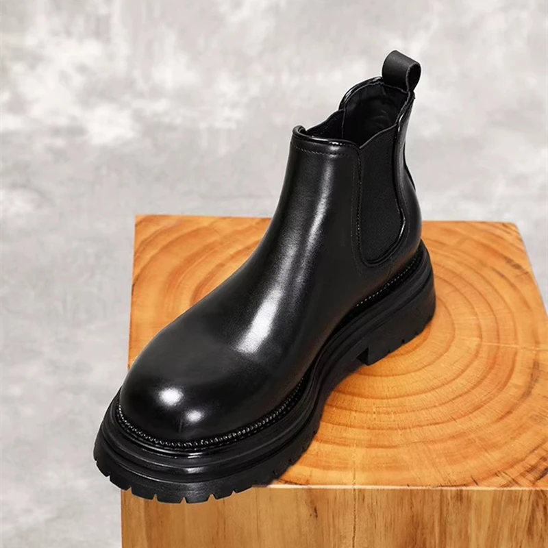 

Ботинки Челси мужские из натуральной кожи, роскошные модные уличные рабочие ботинки на толстой подошве, Молодежные мотоботы