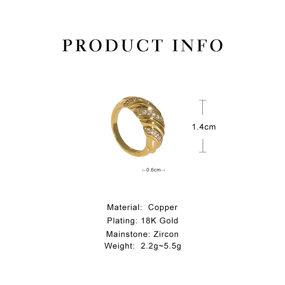 Peri'sBox Gold Color Brass Jewellery Minimalist Chunky Ring Sets Women Classsic Heart Geometric Micro Zircon Rings