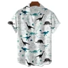 Black And White Simple Men's Shirt Cute Dinosaur Print Men's Clothing Lapel Oversized Short Sleeve Shirt Fashion Street Tops 1