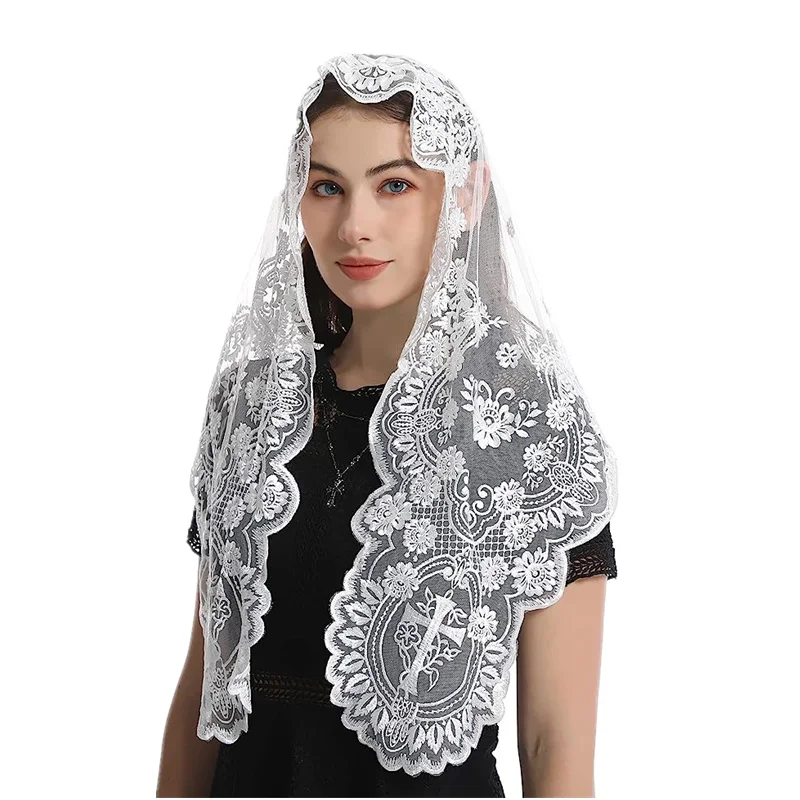 Embroidery Church Lace Mantilla Catholic Chapel Veil Triangular Head Covering Catholic Veil catholic church veil