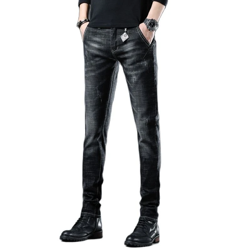 flannel lined jeans High-end Jeans Man Regular Black Stretch Brand Designer Luxury Korean Streetwear Slim Men's Casual Spring Autumn Long Trousers baggy jeans mens