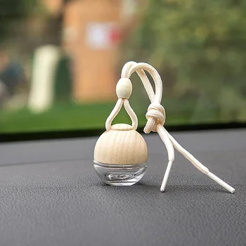 Diffusore di Profumo per Auto a Sospensione, Bottiglia in Vetro con Tappo in Legno, Ricaricabile, per Oli Essenziali