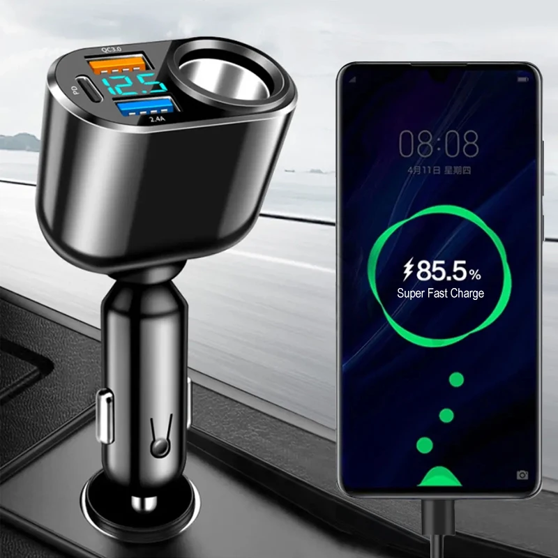 

Car Cigarette Lighter Adapter 66W QC3.0 PD USB Fast Charge Phone Charger 12V-24V Car Charger for iPhone Xiaomi Huawei