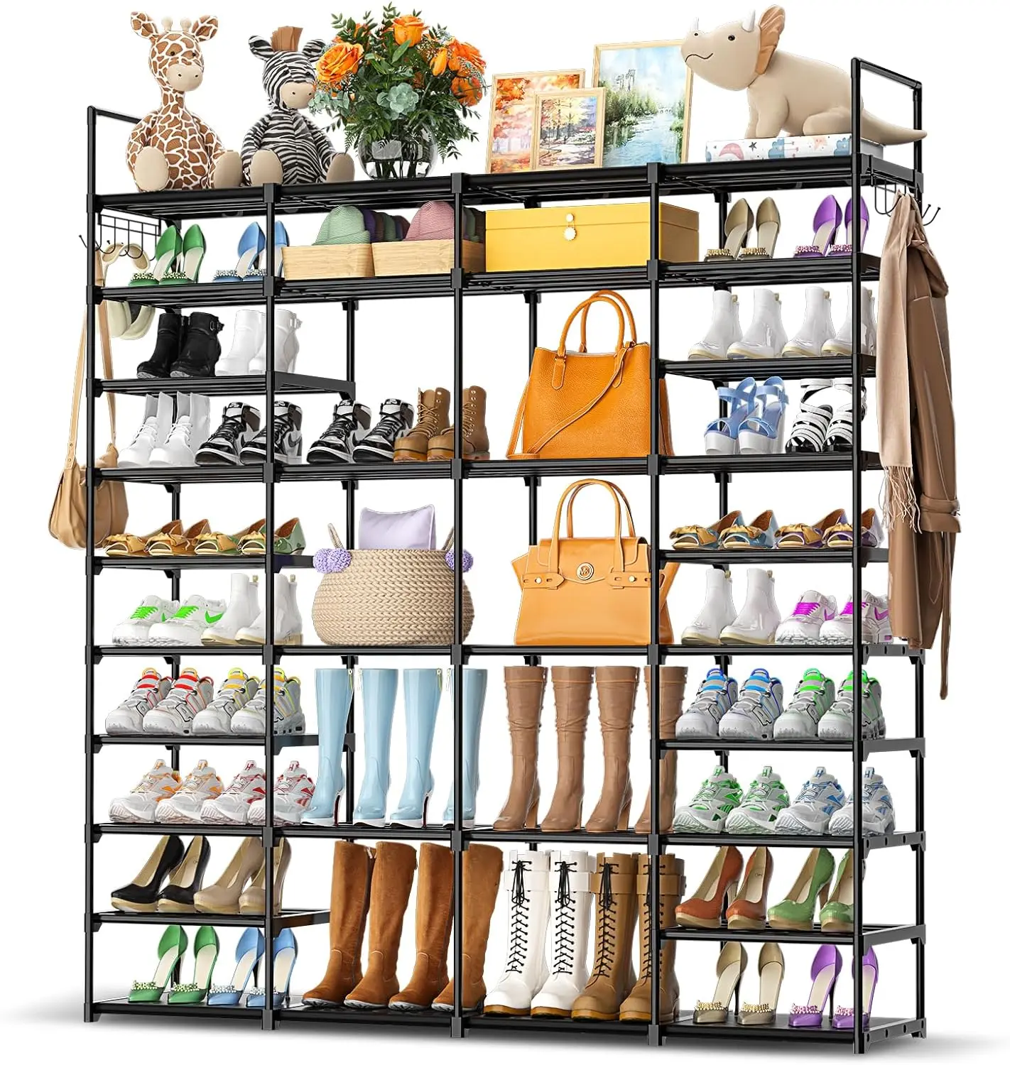 

Kottwca 4 Row 10 Tier Large Shoe Rack Organizer for Closet Entryway, 72-80 Pair Shoe Boot Storage Rack, Metal Shoe Shelf Big