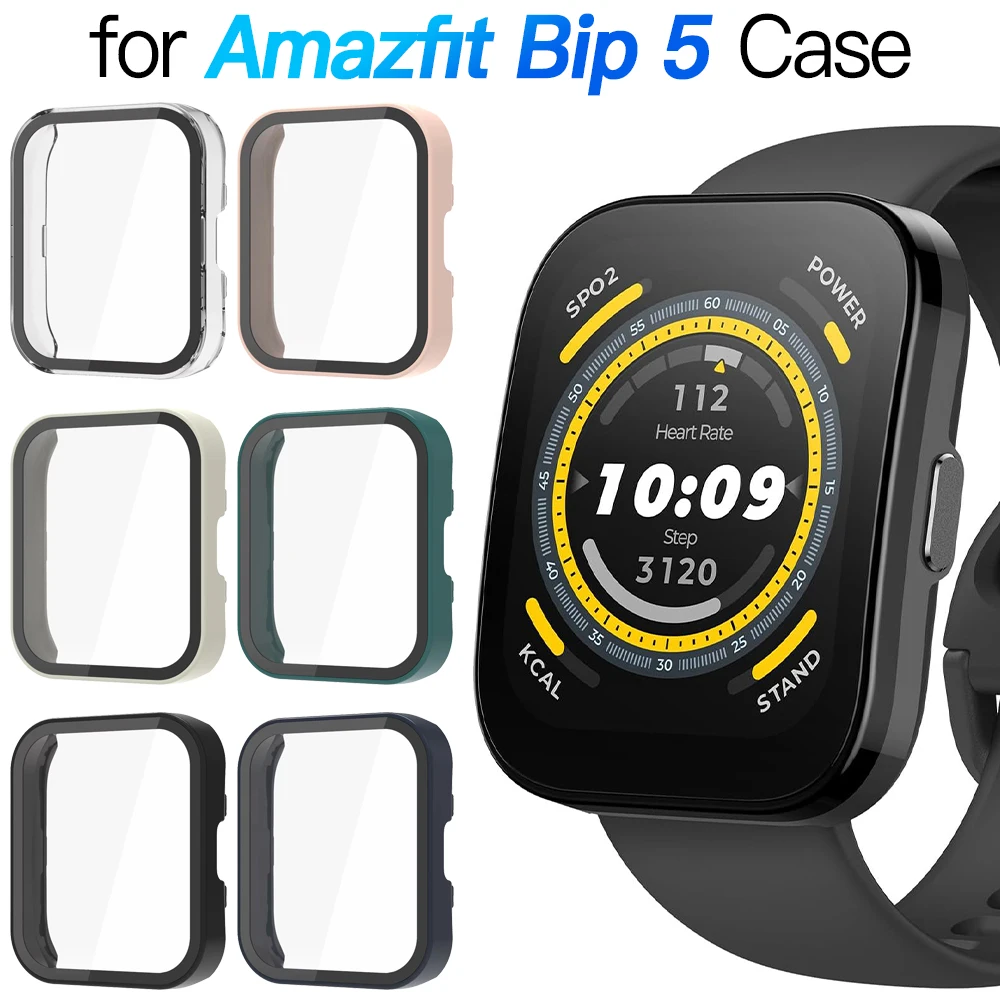 

Glass + Case for Amazfit Bip 5 Accessoroy PC All-around Bumper Protective Cover + Screen Protector for Amazfit Bip5 Accessories