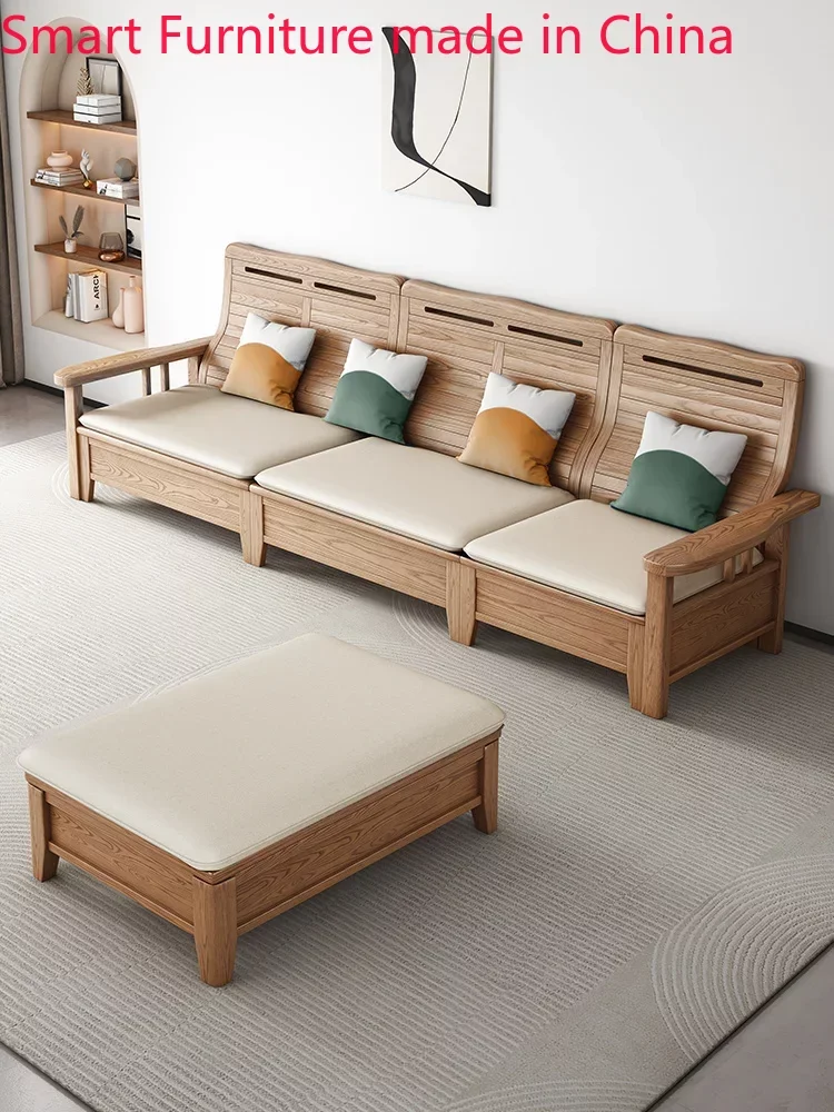 

Скандинавский диван из массива дерева, сочетание белого вощеного дерева, тканевый диван для хранения искусства, научная и технологическая ткань, зимняя и Летняя мебель