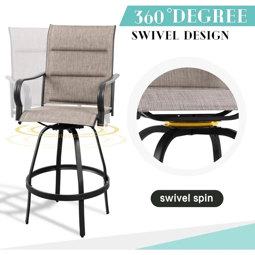 5-Piece Patio Swivel Bar Set with Glass Table 4