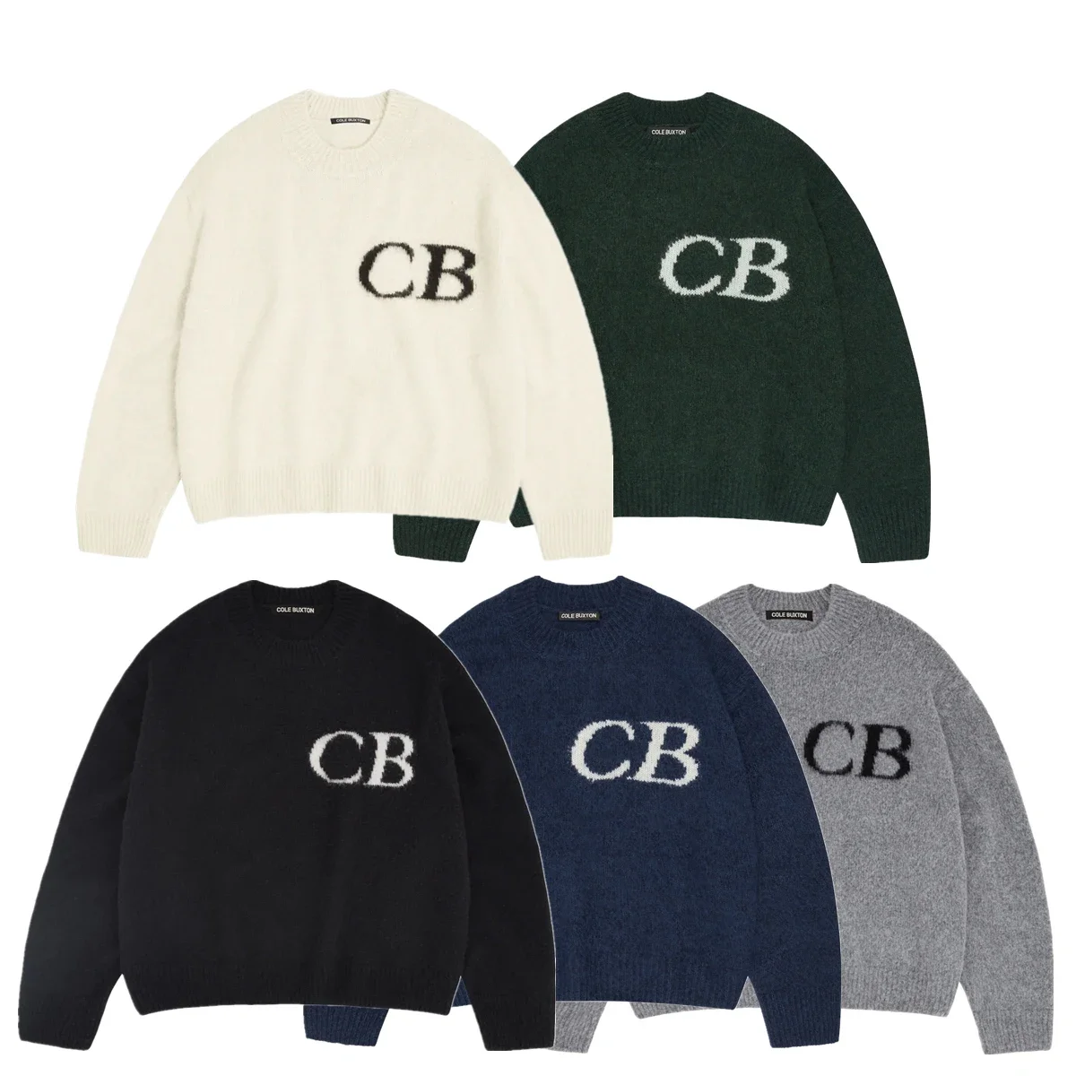 

Cole Buxton Niche Minimalist Letter Logo Jacquard Loose Round Neck Sweater Tops Warm Pullover For Men