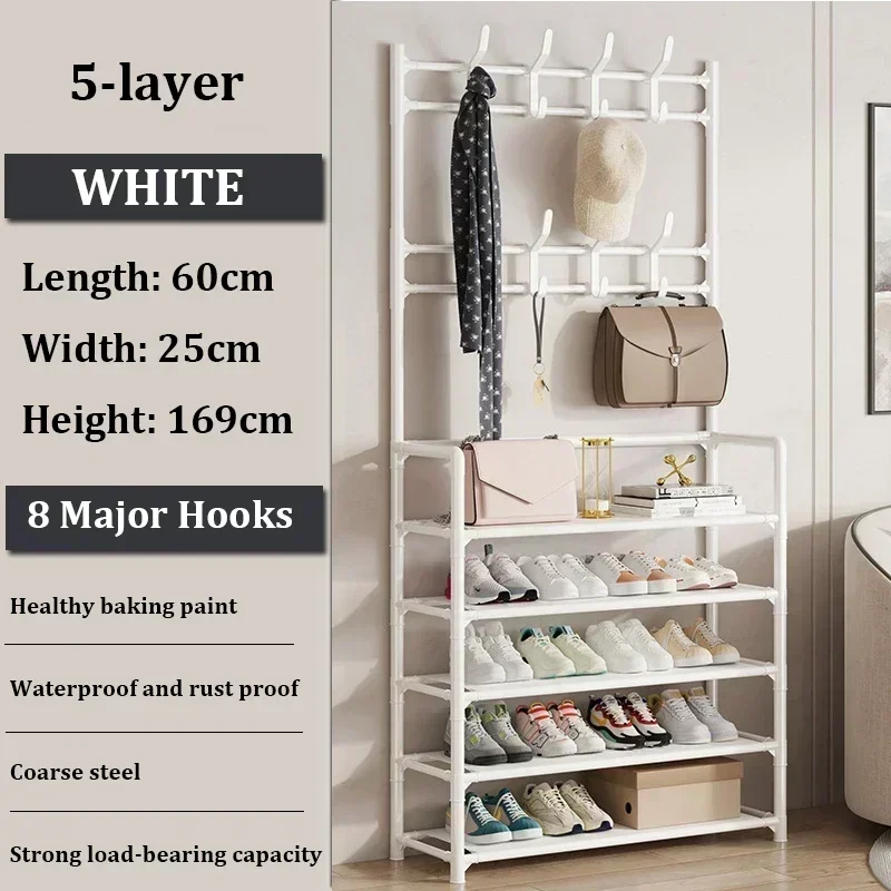 Handy Clothes Hanger Multi-Layer Shoe Rack Shelf Floor Standing Coat Racks Assemble Cloth Storage Hooks Sneakers Organizer