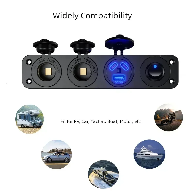 KEWIG Presa USB 12V Ricarica Rapida QC3.0 E PD Tipo C, Doppia Porta, Con Interruttore On/Off E Voltmetro, IP66 Impermeabile Per Auto, Barca, Camper - 4