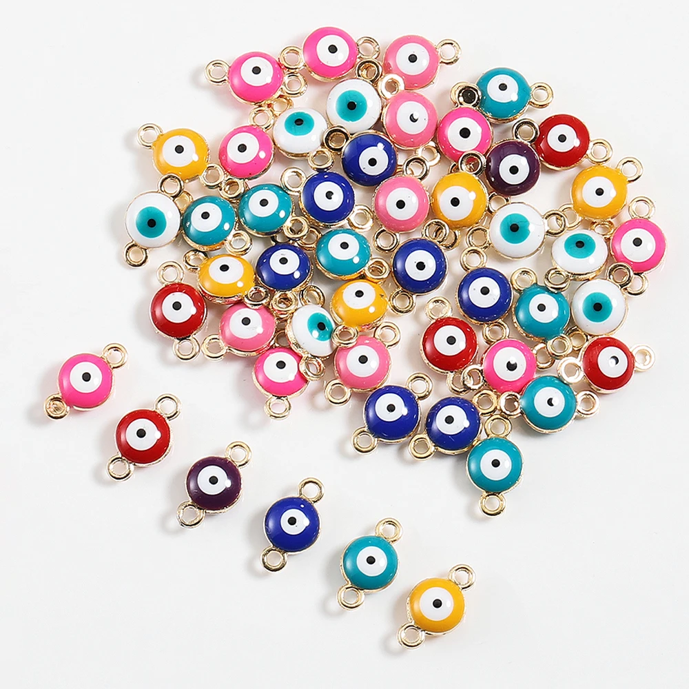 100pcs Colorful Evil Eyes Charm Pendants Two Holes Connectors for ...