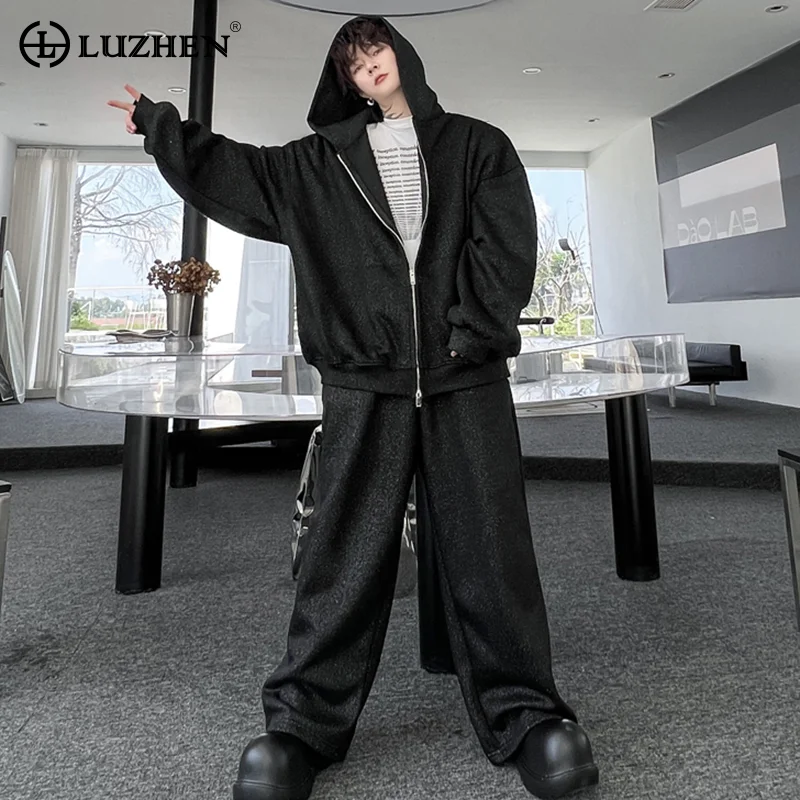 

LUZHEN 2024 Trendy High Street Wear Loose Casual Hooded Sweatshirt Straight Pants Men's Fashion Two-piece Sets Sweatpants 724b3d