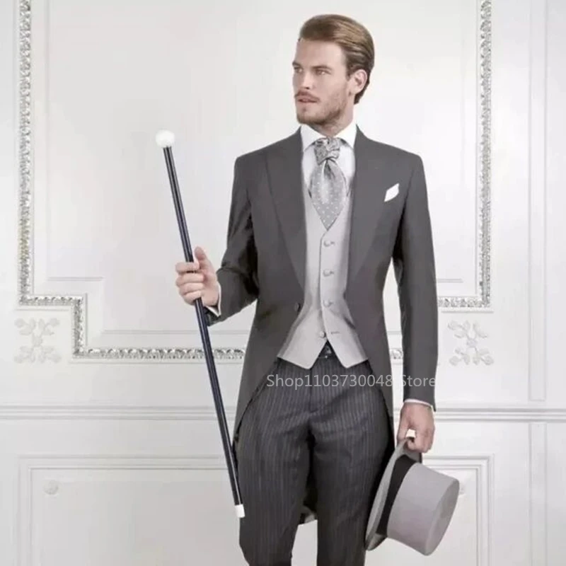 Solid Men's Tailcoat Suit Set Groom Tuxedos for Men Wedding Suit Peak Lapel Blazers Vest Pants 3 Pcs Set Dress for Party Prom
