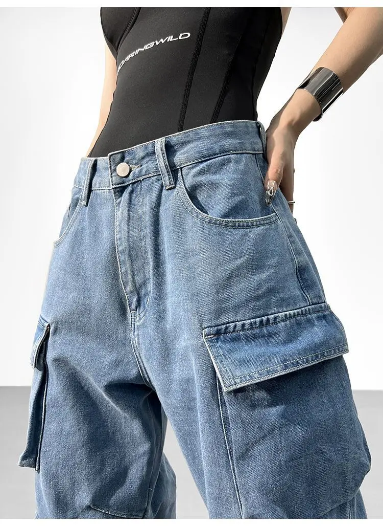  Pantalones vaqueros europeos y americanos con múltiples  bolsillos para mujer 2023 nuevos pantalones cargo de cintura alta sueltos  para mujer (azul, XS), Azul : Ropa, Zapatos y Joyería