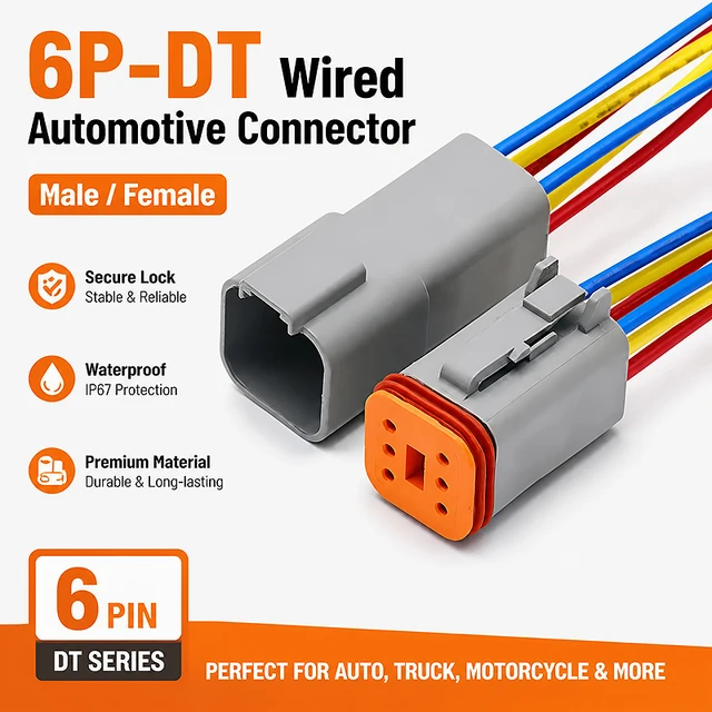 6 Pin DT04-6P DT06-6S Waterproof Connector with 15cm Cable - Heavy Duty Electrical Plug Socket for Car, Truck, Motorcycle & Boat 1