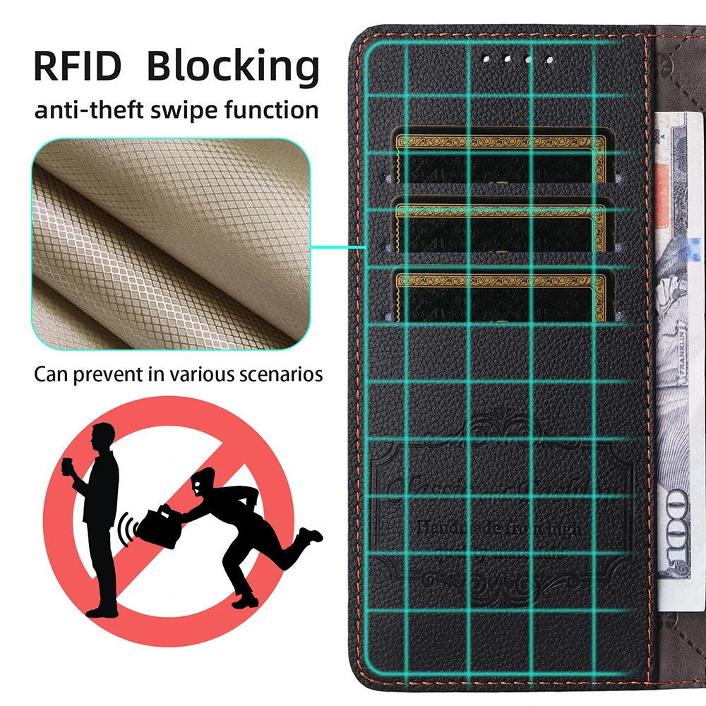 Leather RFID Blocking Stand Flip Wallet Phone Case with Card Holder