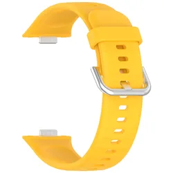 Soft and Durable Silicone Watch Strap with Silvery Metal Buckle for Huawei Fit 4 3 (12 vibrant yellow)