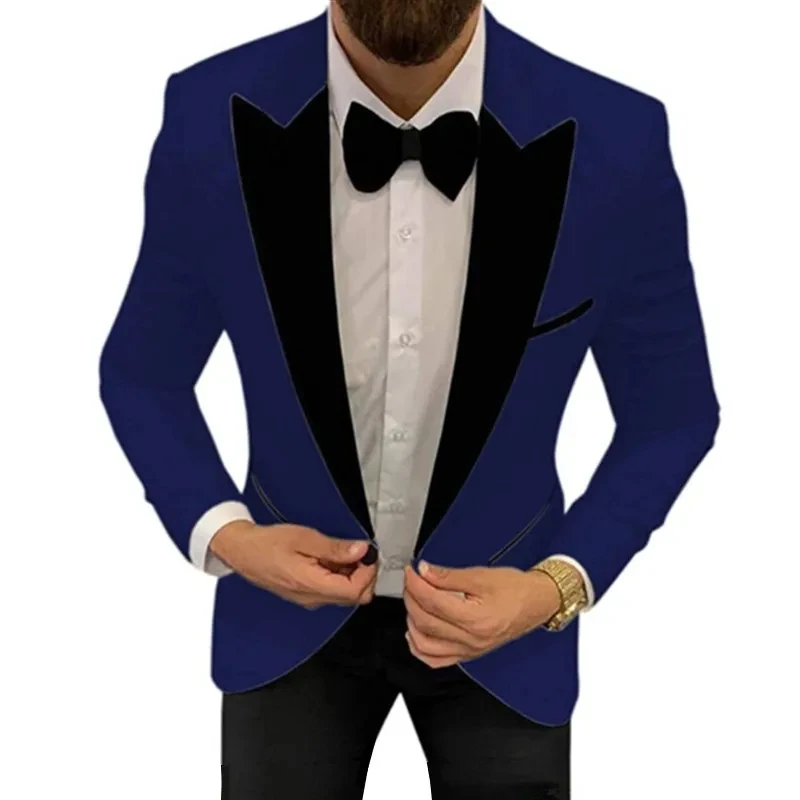 Fashion Men's Casual Business Single Button Suit 2 Pcs Set Male Slim Fit Suits Color Matching Collar Blazers Jacket Coat Pants