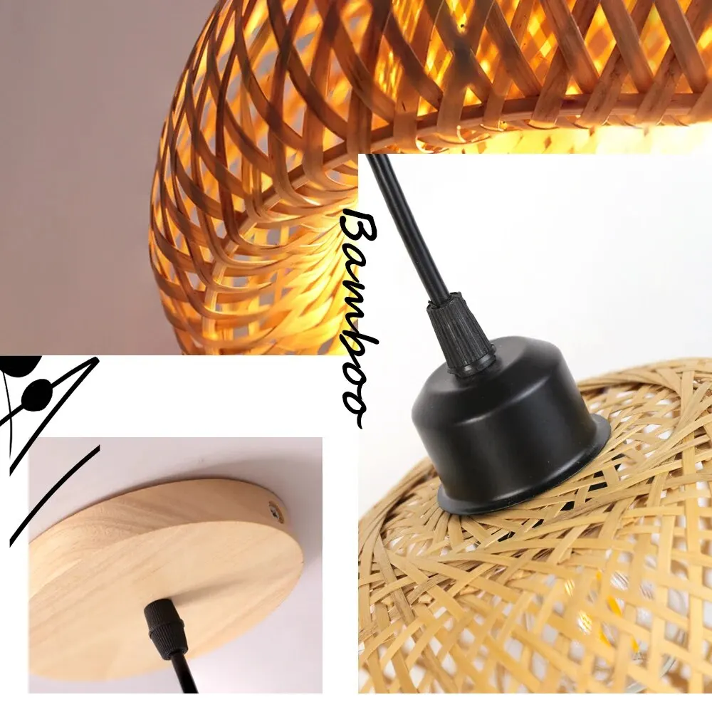 Handmade Rattan Bamboo Chandelier LED Ceiling Lamp E27 Fixture Weaving Home Living Room Decor Hanging Lamps chandelier lighting,pendant lights,pendant lamp,rope pendant lamp,ceiling light,vintage pendant lights