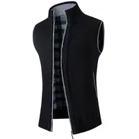 2023 Autumn Winter New Solid Color Fashion Stand Collar Sleeveless Tank Top Man Casual Loose Zipper Pockets Warm Knitting Vest 2